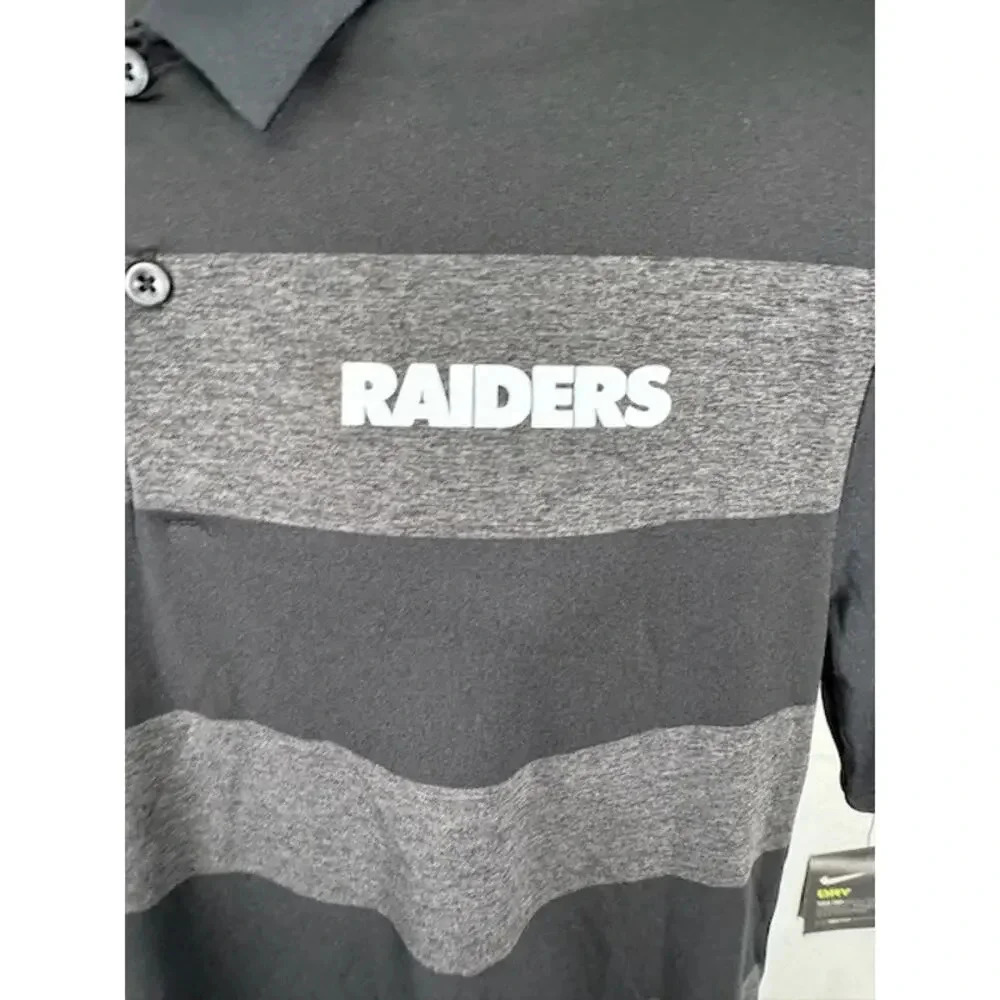 NEW Nike Oakland Raiders Sideline Performance Polo Striped Shirt Gray Mens M - Picture 6 of 11
